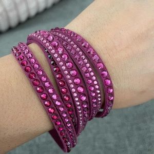 Swarovski Slake Fuchsia Alcantara Snap Button Wrap Bracele